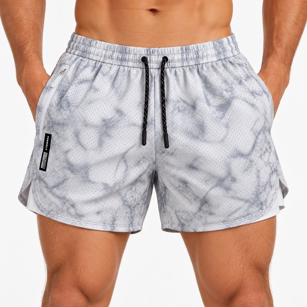 YoungLA 105 Compression Lined Shorts White Arctic Mens Gym Training Mesh Small